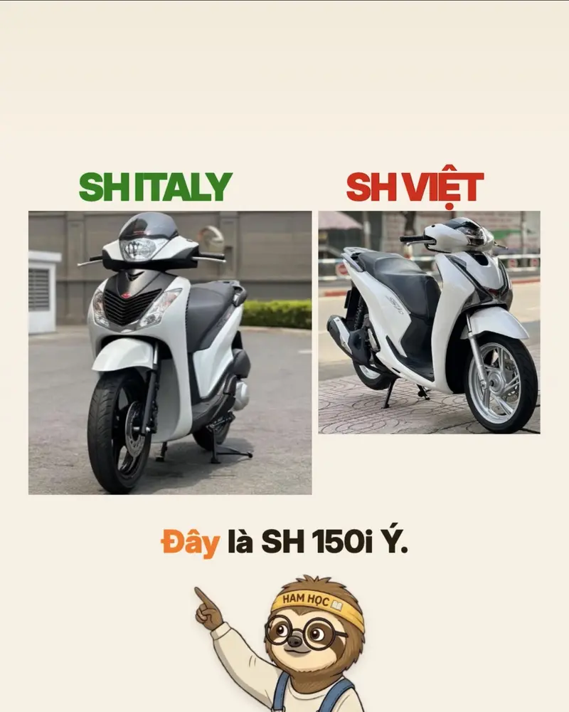So sánh SH Ý và SH Việt cùng mascot Lười Ham Học.